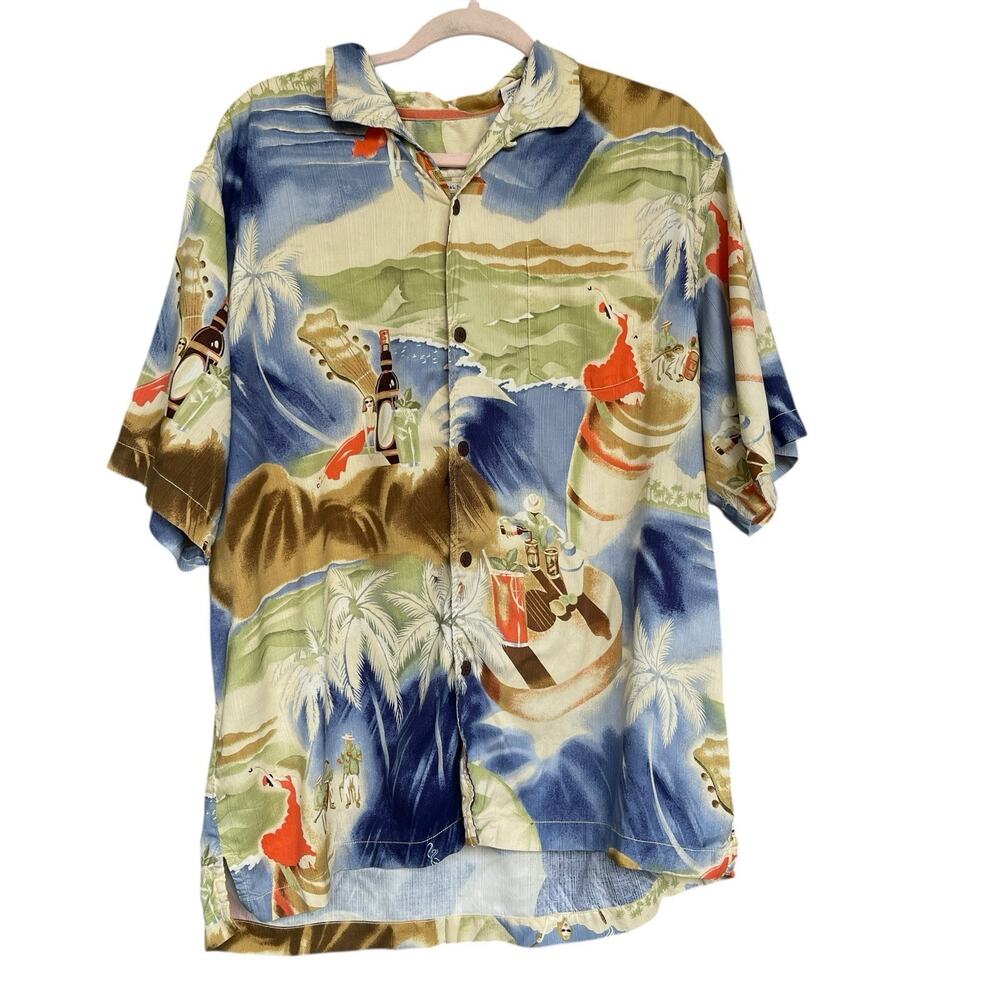 Tommy Bahama Mens Silk Hawaiian Shirt Large Button Up Vacation‎ Tropical Luau